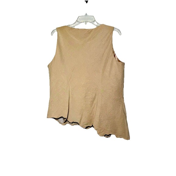 Y2K Adrianna Papell Silk Linen Floral Embroidered Tan Top Women’s Asymmetric 16 - Picture 2 of 5